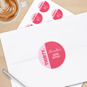 Sticker Rond Tendance Bold rose et rouge fille 30e anniversaire