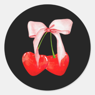 Sticker Rond Tendance Cherry Soft Girl Era Pink Bow Ribbon Vale