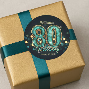 Sticker Rond Tendance Chic Turquoise et Or 80e Anniversaire