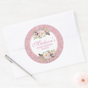 Sticker Rond Tendance Paillettes Rose Floral Sweet 16