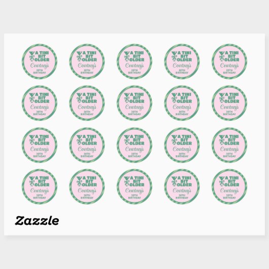 Sticker Rond Tendy Rose & Vert Un Tini Bit Ancien 30e anniversa (Feuille)