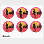 Sticker Rond Tenez vos chevaux surfer autour (Feuille)