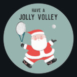 Sticker Rond Tennis Christmas Holiday<br><div class="desc">stickers cadeau de vacances de tennis,  fête en faveur des étiquettes et enveloppes phoques mettant en vedette le joueur de tennis Père Noël.</div>