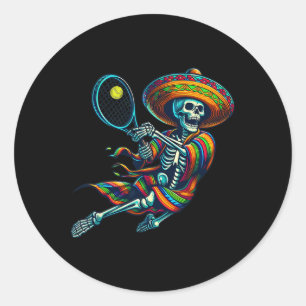 Sticker Rond Tennis Skeleton Mexicain Sombrero Cinco De Mayo Te