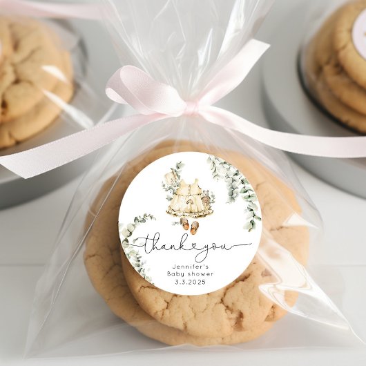 Sticker Rond Tenue de bébé fille pour la chambre boho merci