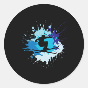 Sticker Rond Tenue de ski colorée Skieur nordique Ski