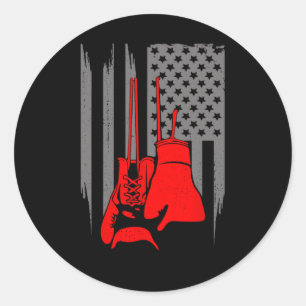 Sticker Rond Tenues de boxe avec drapeau américain - Boxeur de 