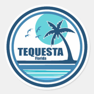 Sticker Rond Tequesta Florida Palm Tree Birds
