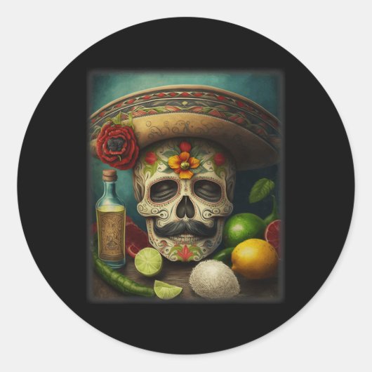 Sticker Rond Tequila Sombrero Cinco De Mayo (Devant)