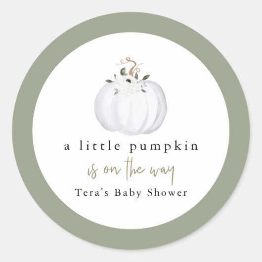 Sticker Rond TERA Fall Green Baby shower Citrouille blanc (Devant)