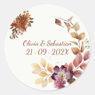 Sticker Rond Terracotta Boho Floral Automne Élégant Rustique