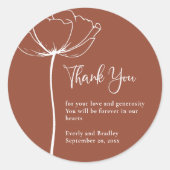 Sticker Rond Terracotta Bold Simple Mariage floral simple Merci (Devant)