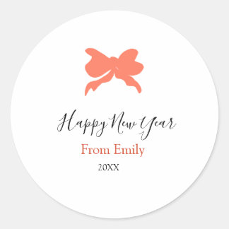 Sticker Rond Terracotta bow happy new year name year boho retro