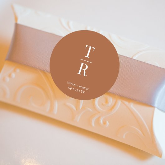 Sticker Rond Terracotta Chic Monogrammed Mariage Faveur