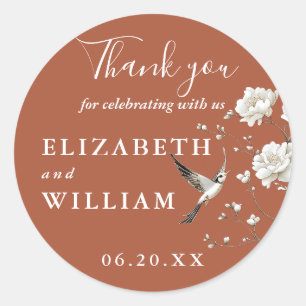Sticker Rond Terracotta Chinoiserie Floral Mariage Merci