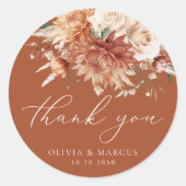 Sticker Rond Terracotta Dahlia Rose Merci Mariage Favoriser (Devant)