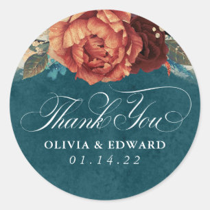 Sticker Rond Terracotta et bleu sarcelle Merci Fleurs