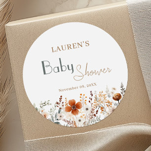 Sticker Rond Terracotta Fleur sauvage Baby shower neutre de gen