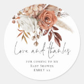 Sticker Rond Terracotta Florals Aimer Merci Baby shower (Devant)