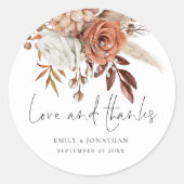 Sticker Rond Terracotta Florals Amour Merci Mariage (Devant)