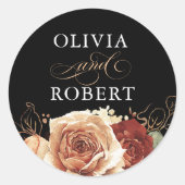 Sticker Rond Terracotta Mariage Moderne Floral Boho Noir (Devant)