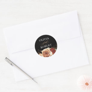 Sticker Rond Terracotta Mariage Moderne Floral Boho Noir