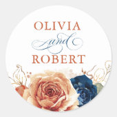 Sticker Rond Terracotta Marine Mariage bleu Moderne Floral Boho (Devant)