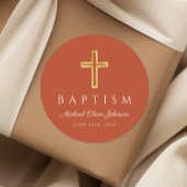 Sticker Rond Terracotta moderne Croix religieuse Baptême