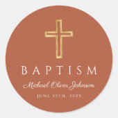 Sticker Rond Terracotta moderne Croix religieuse Baptême (Devant)