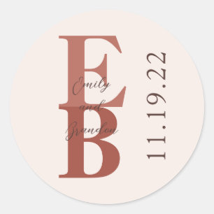 Sticker Rond Terracotta moderne grand mariage initial personnal