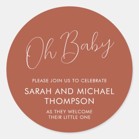 Sticker Rond Terracotta Oh Baby Script Minimal (Devant)