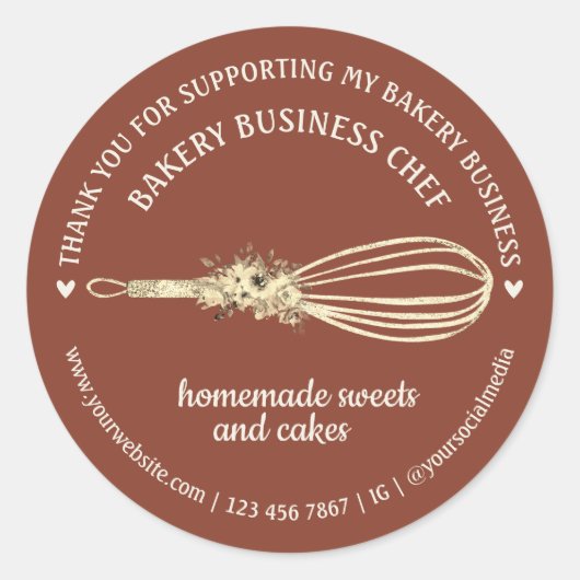 Sticker Rond Terracotta Restauration Boulangerie Chef Fleur Whi (Devant)