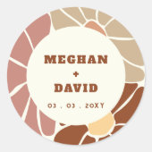 Sticker Rond Terracotta Retro Super Boho Chic Floral Mariage (Devant)