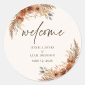 Sticker Rond Terracotta Rustic Fall Floral Mariage Bienvenue (Devant)