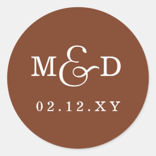 Sticker Rond Terracotta Simple Moderne Mariage Monogramme