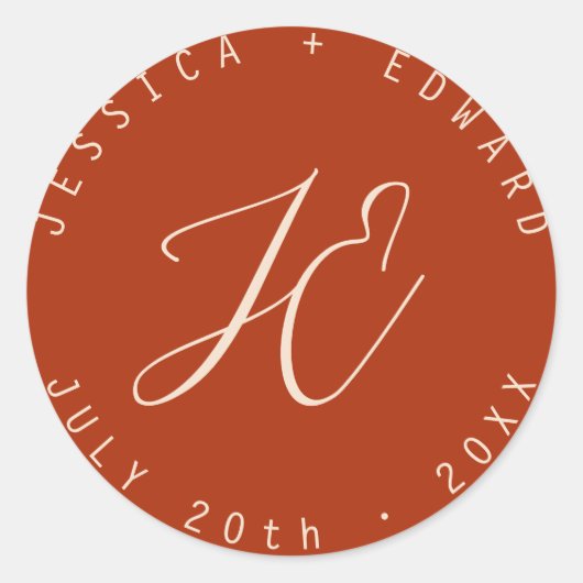 Sticker Rond Terracotta Simple Monogramme Moderne Minimal Scrip (Devant)