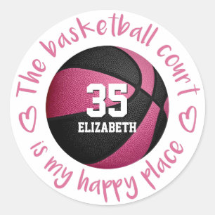 Sticker Rond terrain de basket noir rose girly mon endroit heur