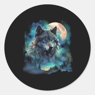 Sticker Rond Terrain de chasse au loup gris Galaxie de la forêt