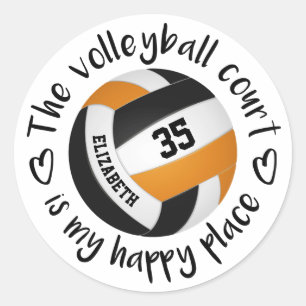 Sticker Rond terrain de volley-ball noir orangé mon endroit heu