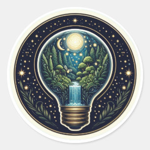 Sticker Rond Terrarium de forêt à l'ampoule cosmique complexe
