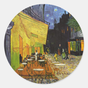 Sticker Rond Terrasse de café la nuit Van Gogh