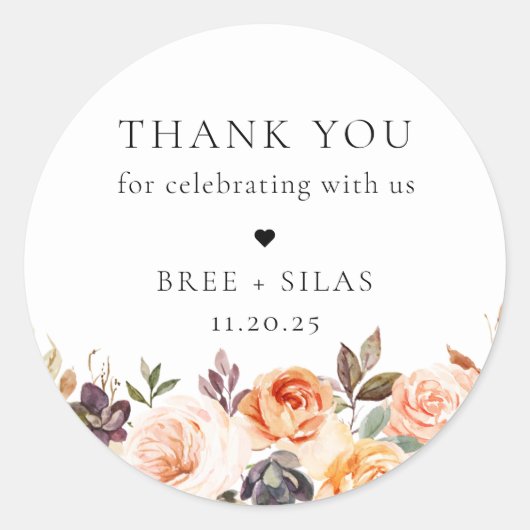 Sticker Rond Terre Automne Mariage Floral Merci (Devant)