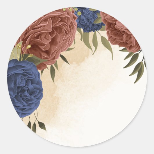 Sticker Rond terre cuite bleu marine floral vert (Devant)