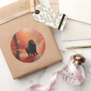 Sticker Rond Terre-Neuve en automne Les feuilles qui tombent in