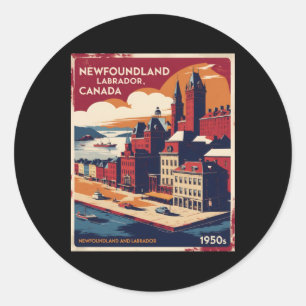 Sticker Rond Terre-Neuve-Et-Labrador Canada Années 1950 Tra Vin