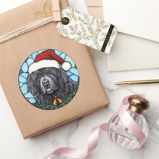 Sticker Rond Terre-Neuve Verre tâté Noël (Cadeaux)