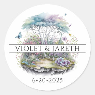 Sticker Rond Terres boisées enchantées Fairytale Mariage Classi