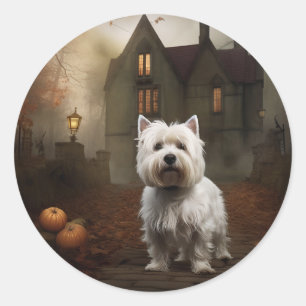 Sticker Rond Terrier blanc de l'ouest de l'Écosse Halloween Épo