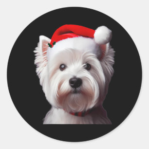 Sticker Rond Terrier blanc West Highland avec chapeau de Père N