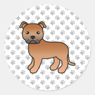Sticker Rond Terrier de Staffordshire Bull anglais rouge